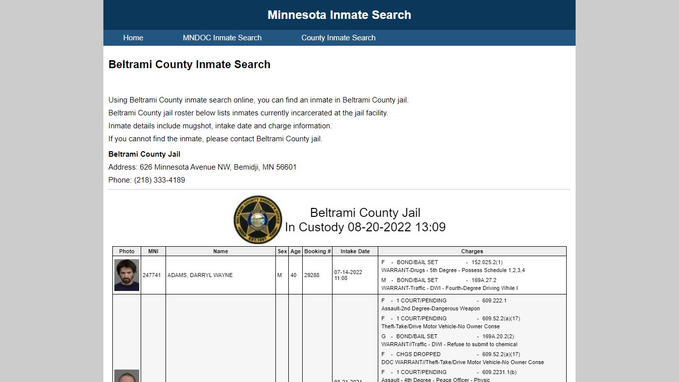 Beltrami County Inmate Search
