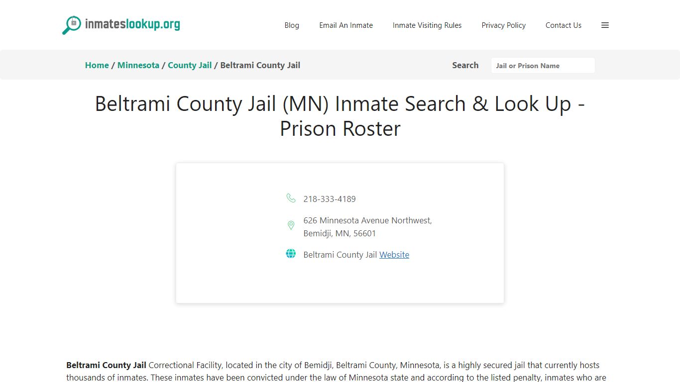 Beltrami County Jail (MN) Inmate Search & Look Up - Prison Roster